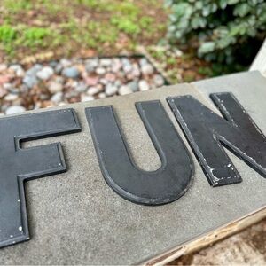 Vintage Wagner marquee aluminum metal letters spell FUN! Genuine theater letters